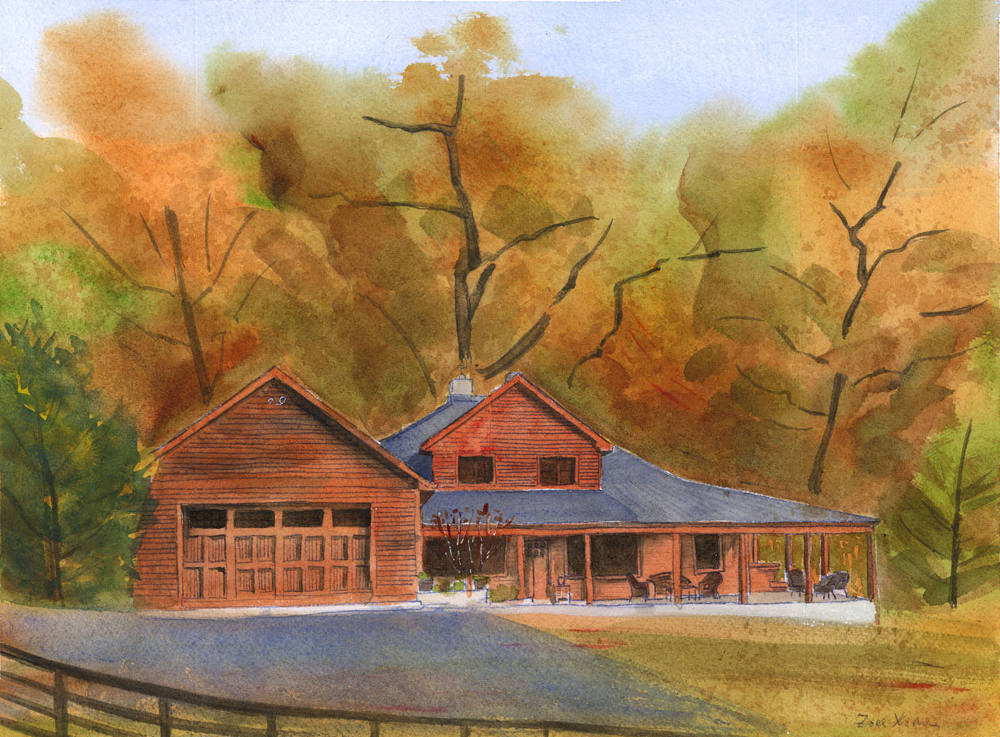Custom House Portrait Watercolor Hand Painted