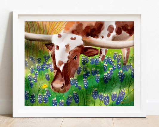 Texas longhorn cow art print