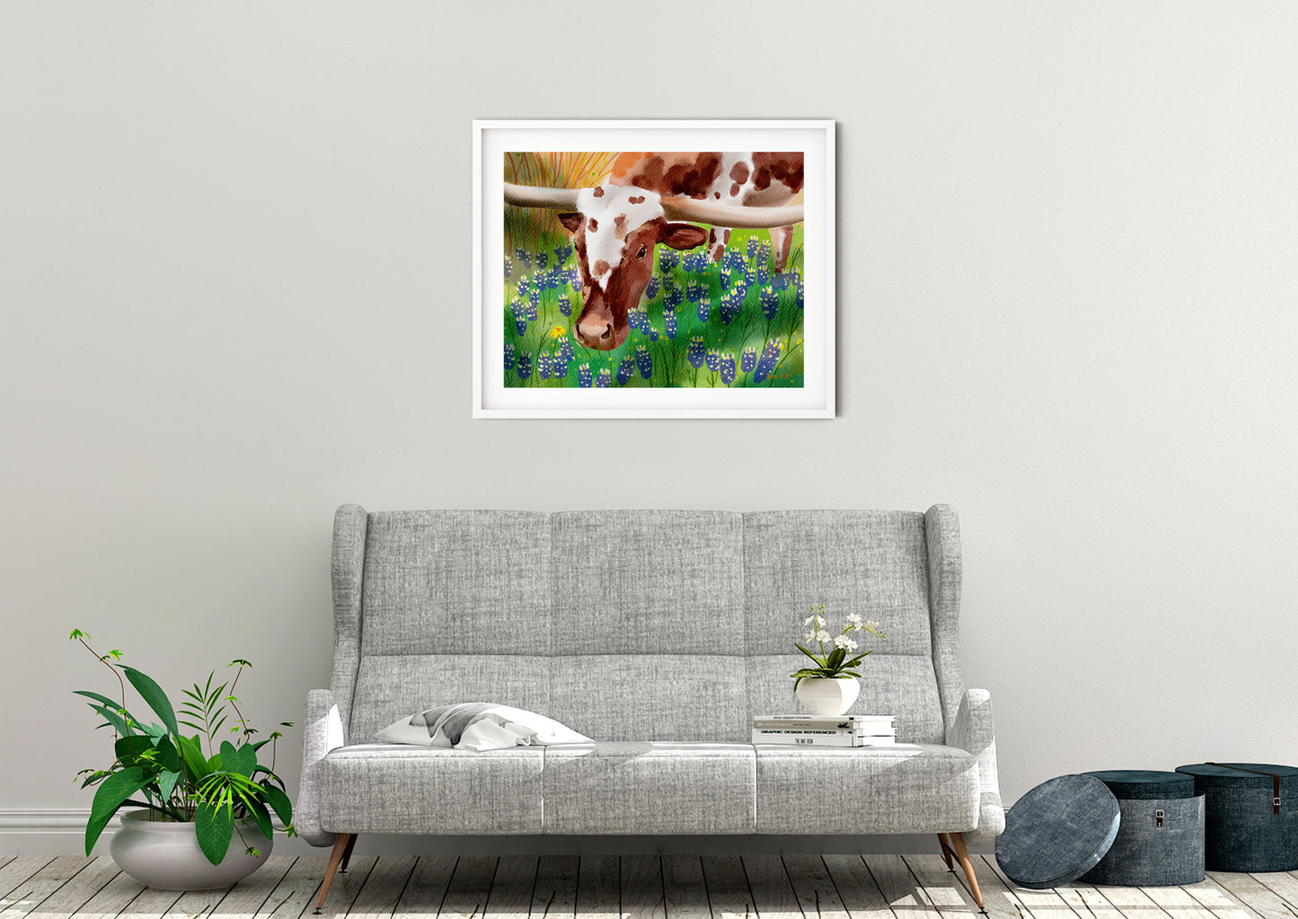 Texas longhorn cow art print