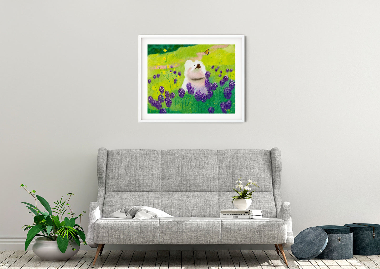 dog art and bluebonnet print