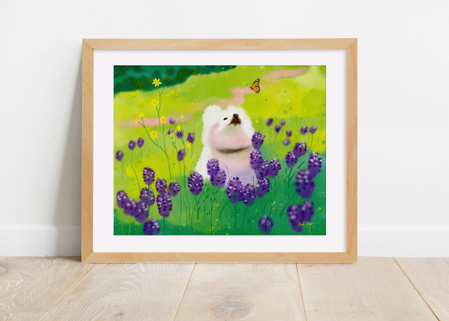 dog art and bluebonnet print