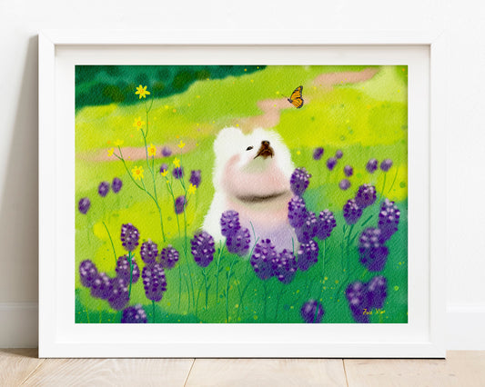 dog art and bluebonnet print