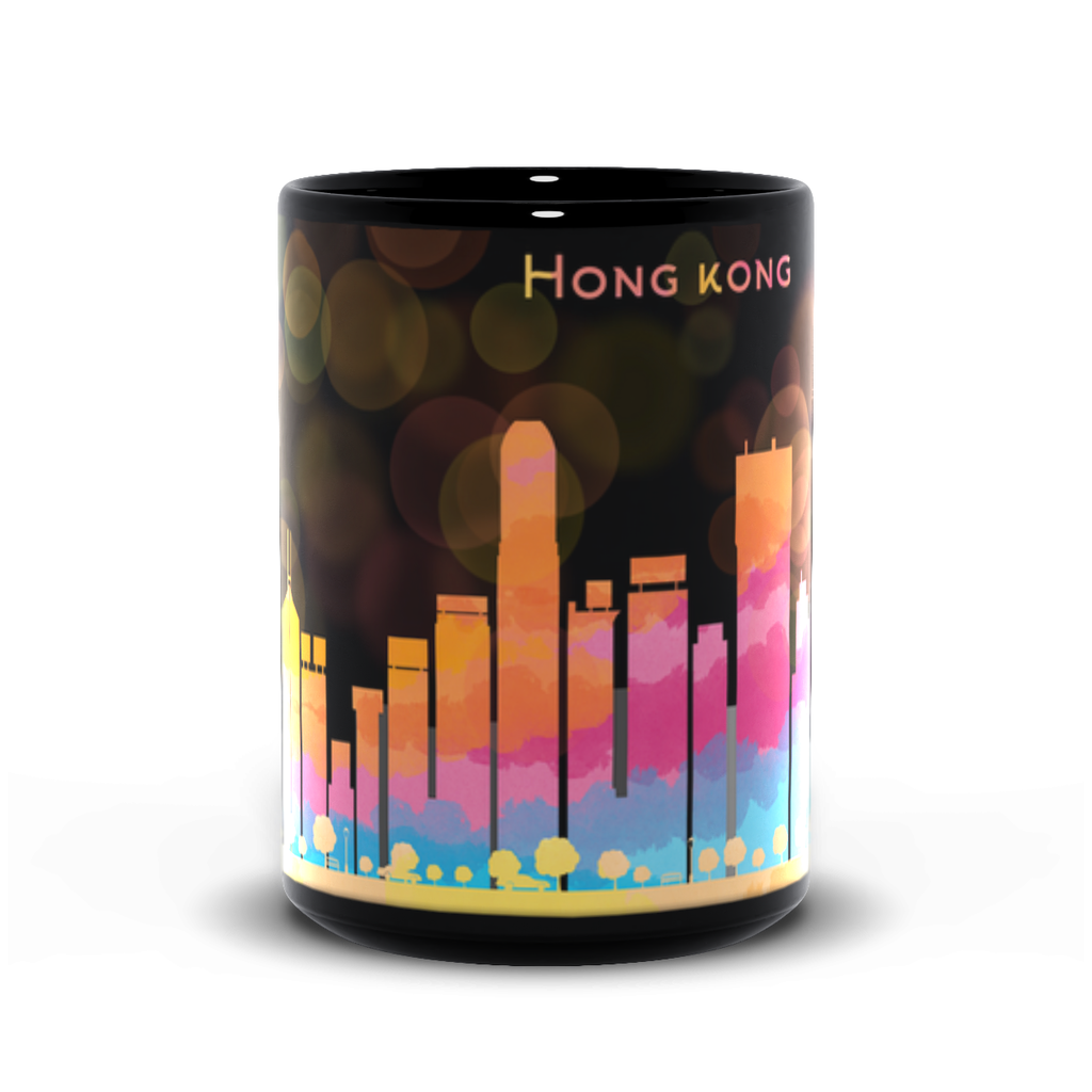 Hong Kong Skyline Black Coffee Mug