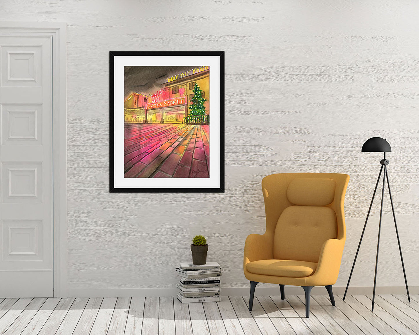 Seattle art print Pike Place Market Christmas