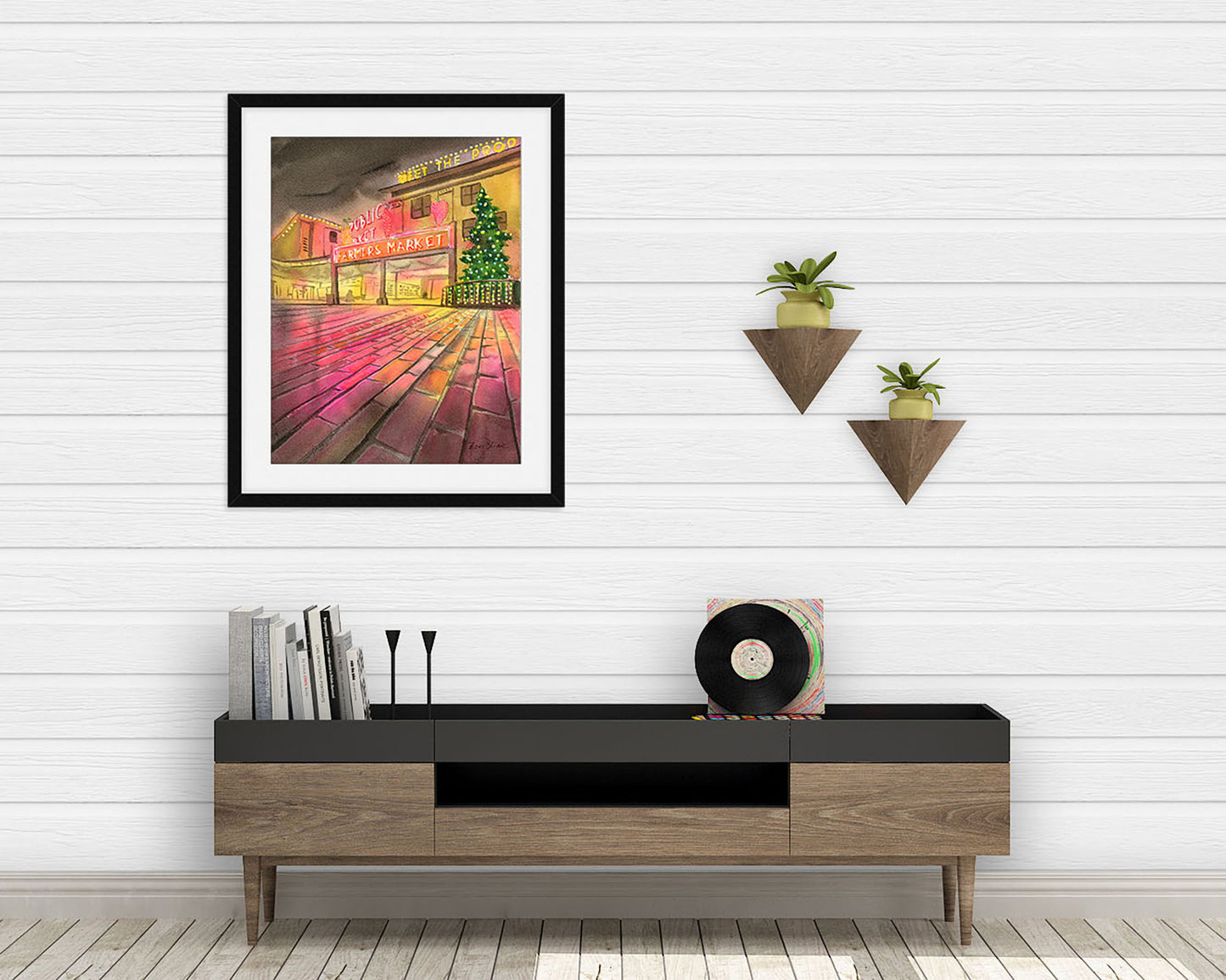 Seattle art print Pike Place Market Christmas