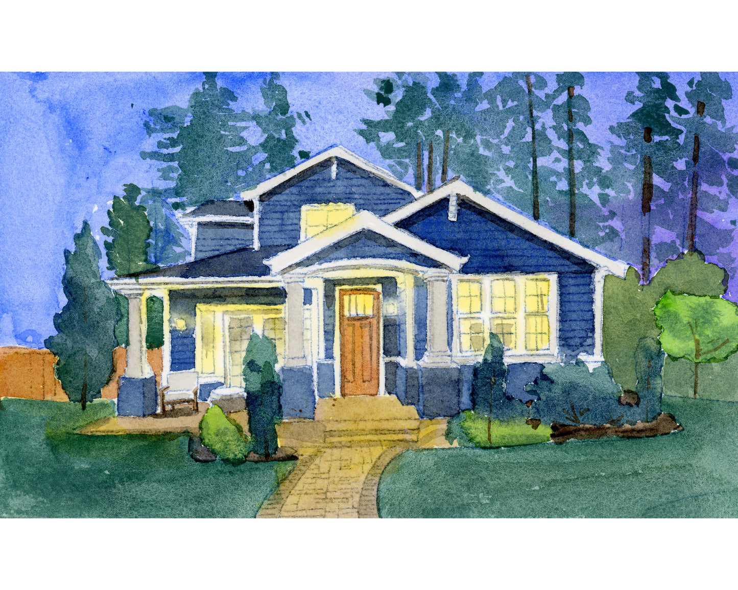 custom house portrait watercolor hand painted