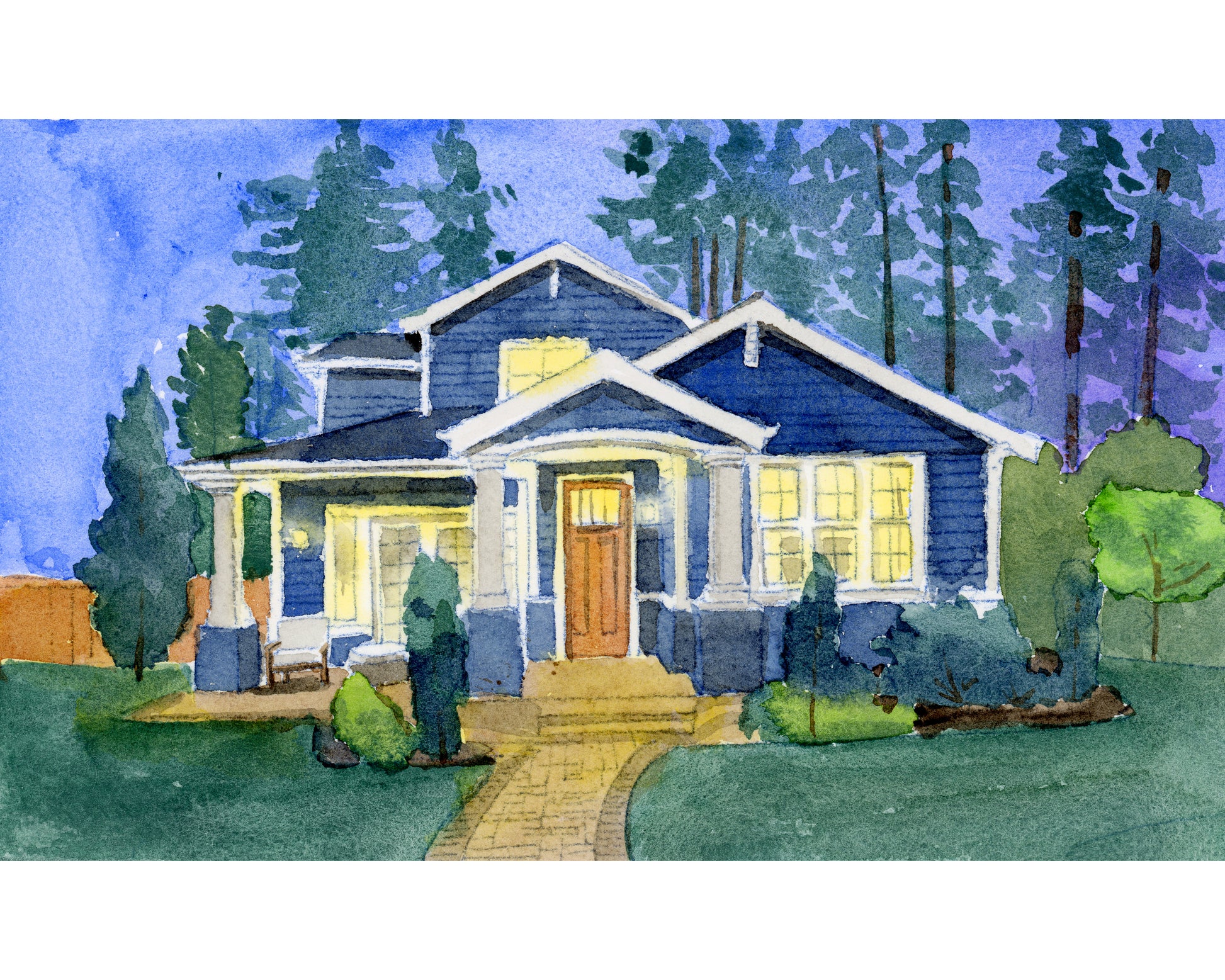 custom house portrait watercolor hand painted