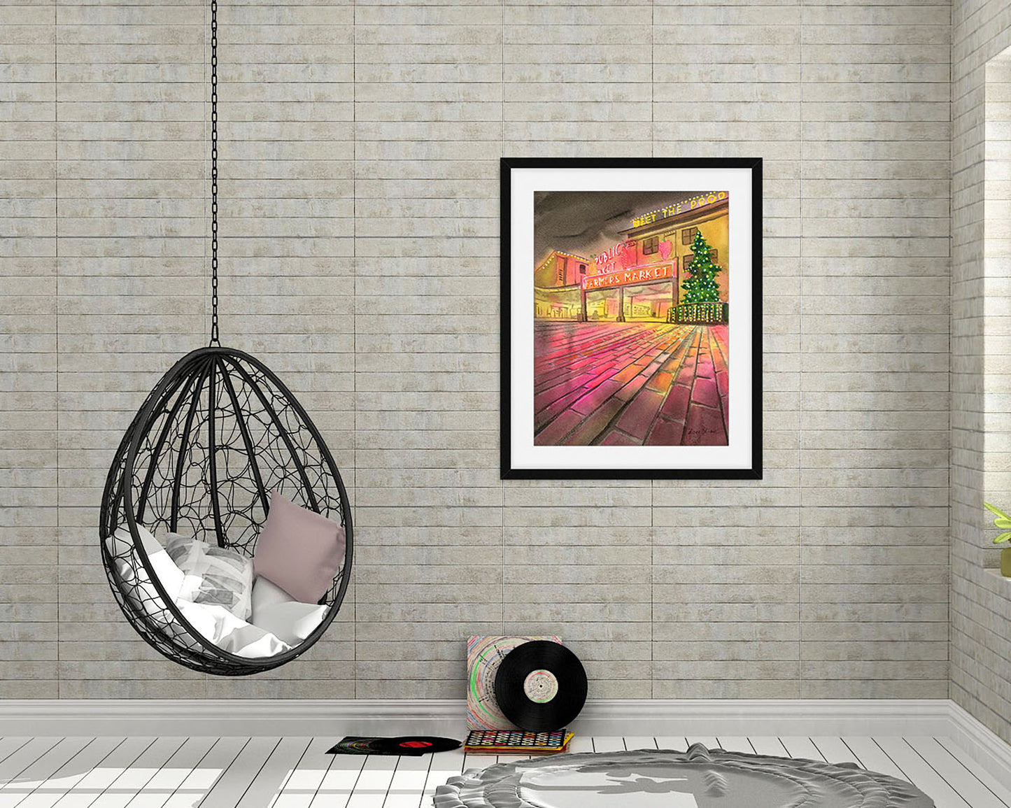 Seattle art print Pike Place Market Christmas