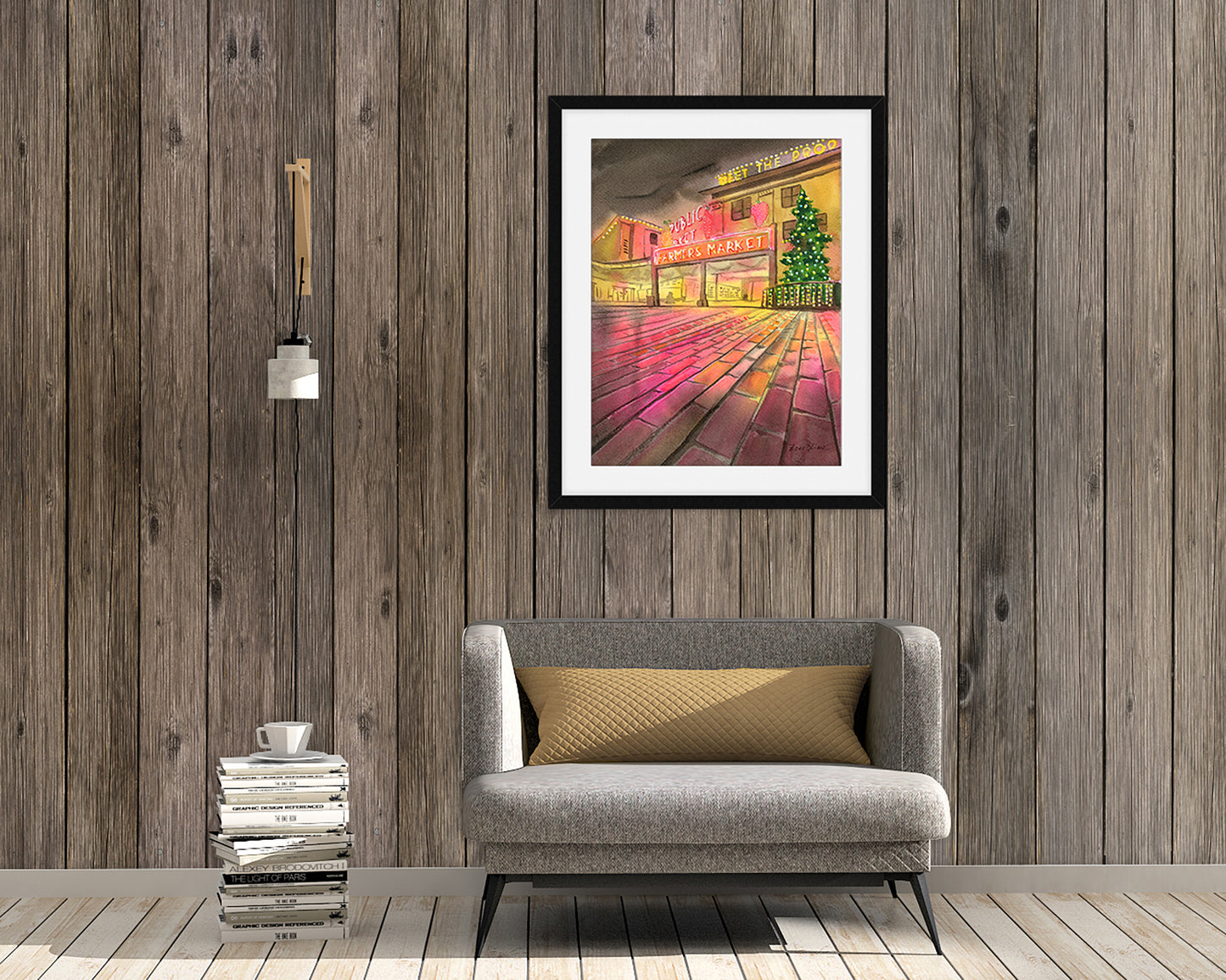 Seattle art print Pike Place Market Christmas
