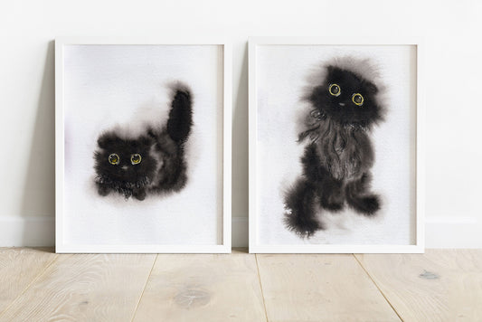 Black Cat Art Print Set of 2