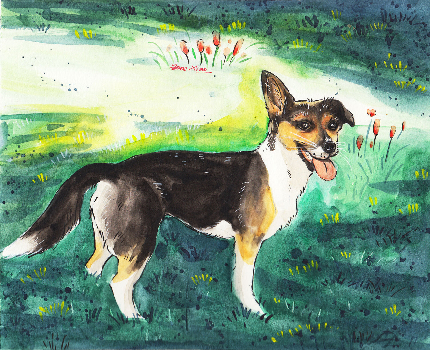 custom pet portrait watercolor hand painted