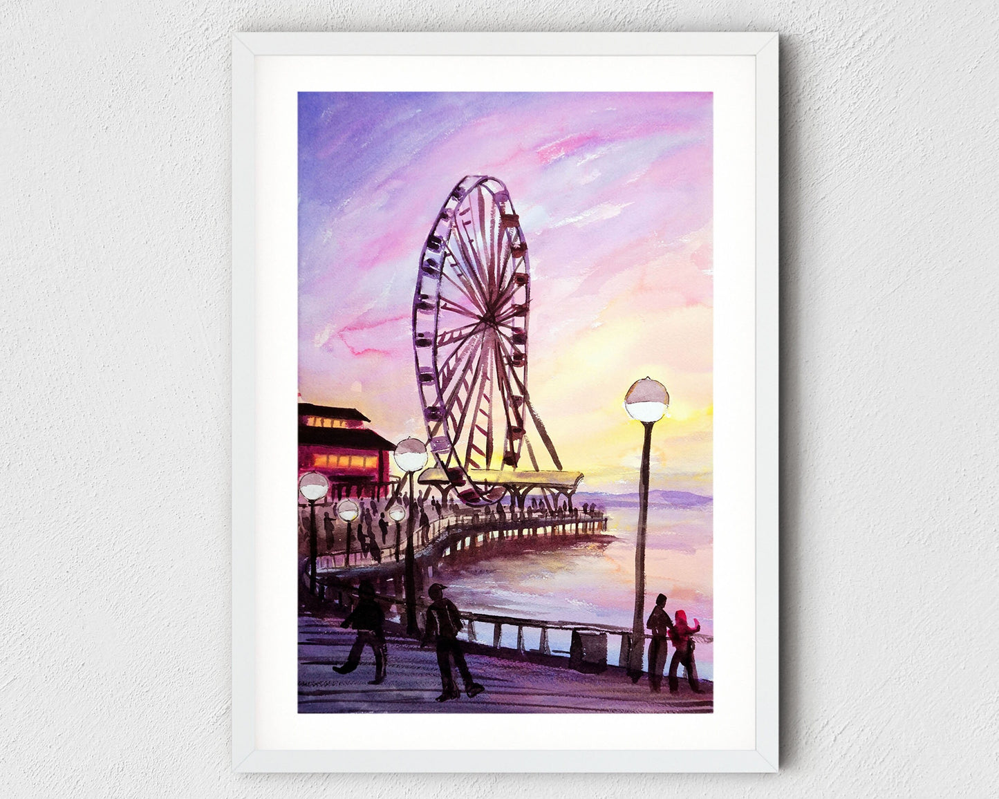 Seattle art print, waterfront park sunset