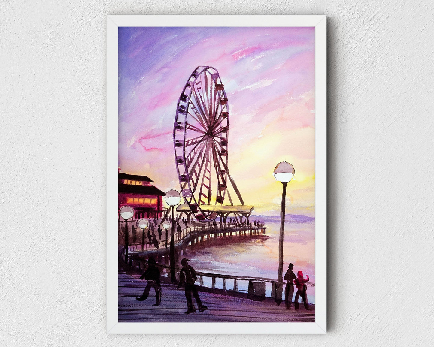Seattle art print, waterfront park sunset