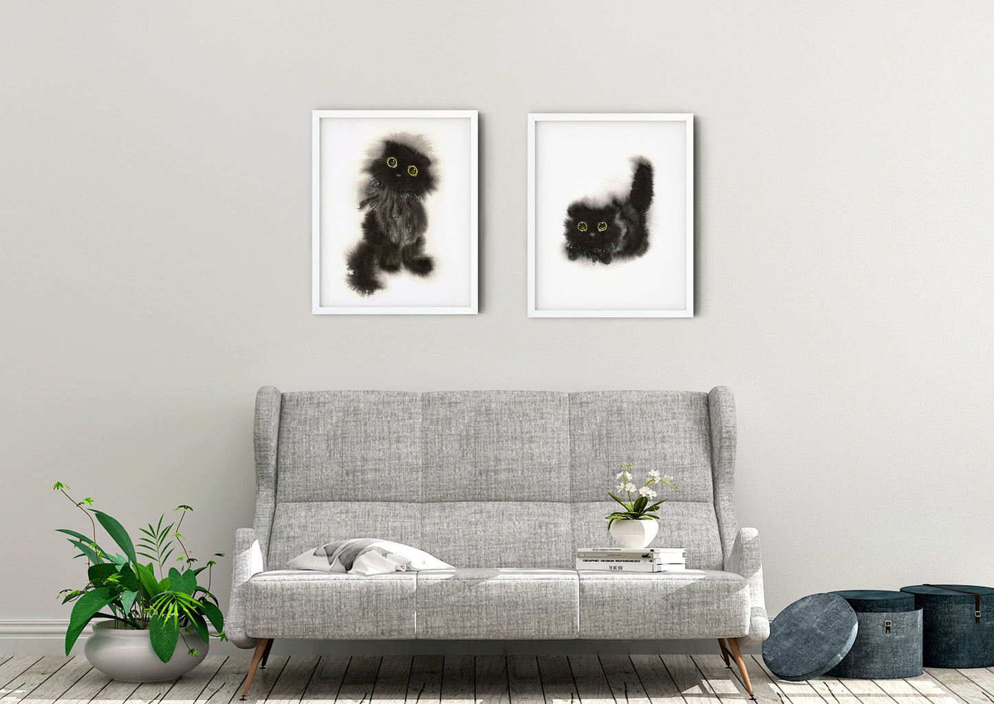 Black Cat Art Print Set of 2