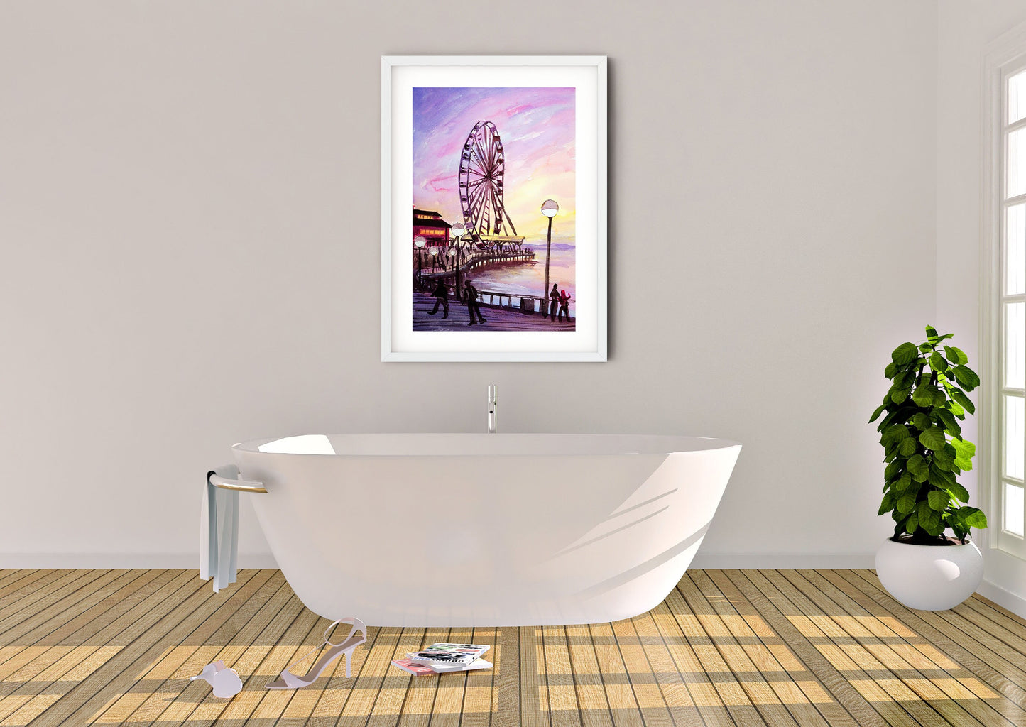 Seattle art print, waterfront park sunset