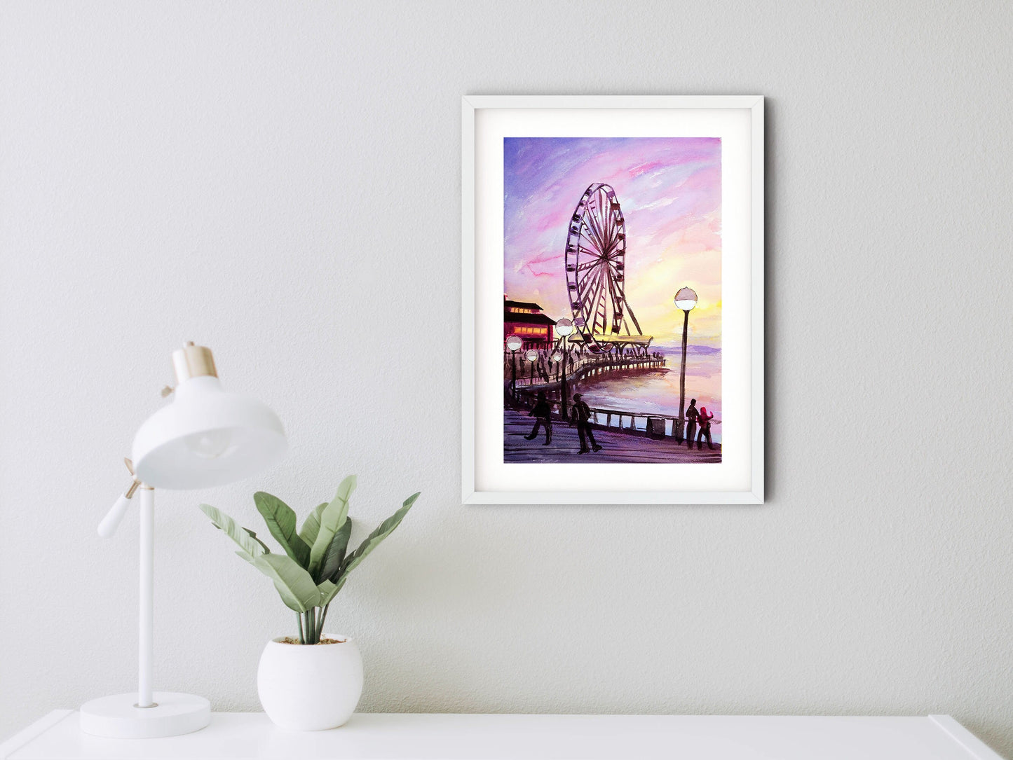 Seattle art print, waterfront park sunset