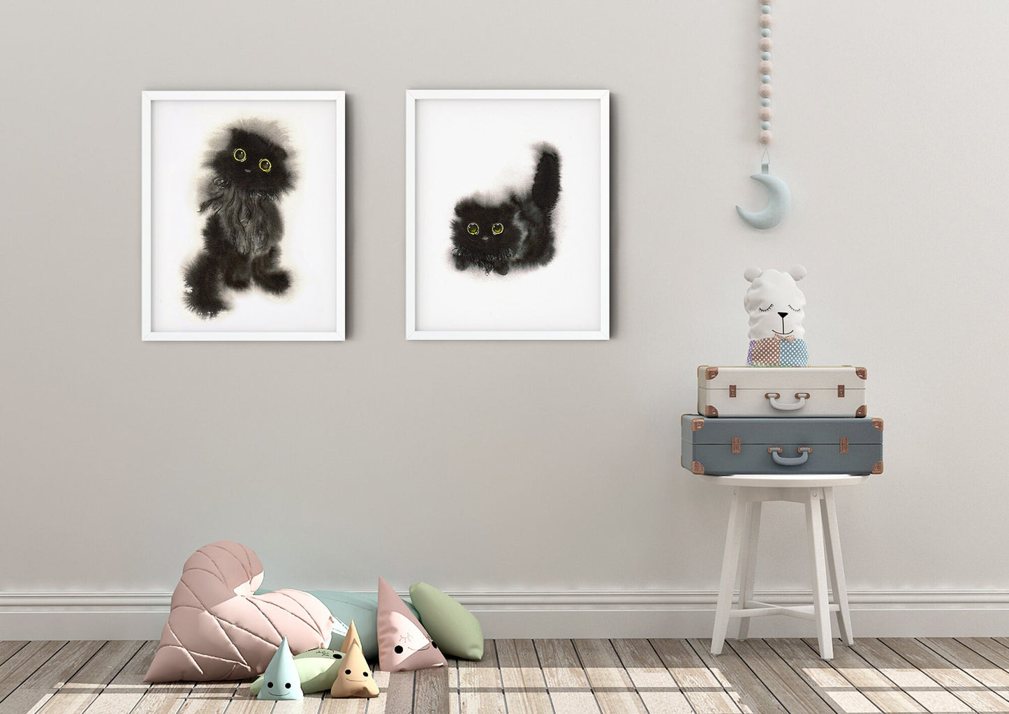 Black Cat Art Print Set of 2