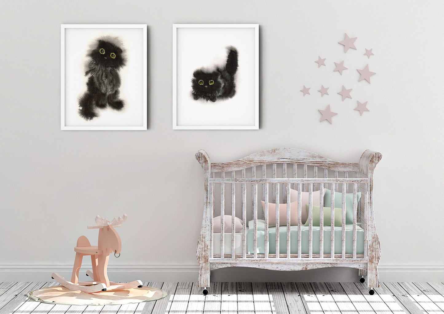 Black Cat Art Print Set of 2