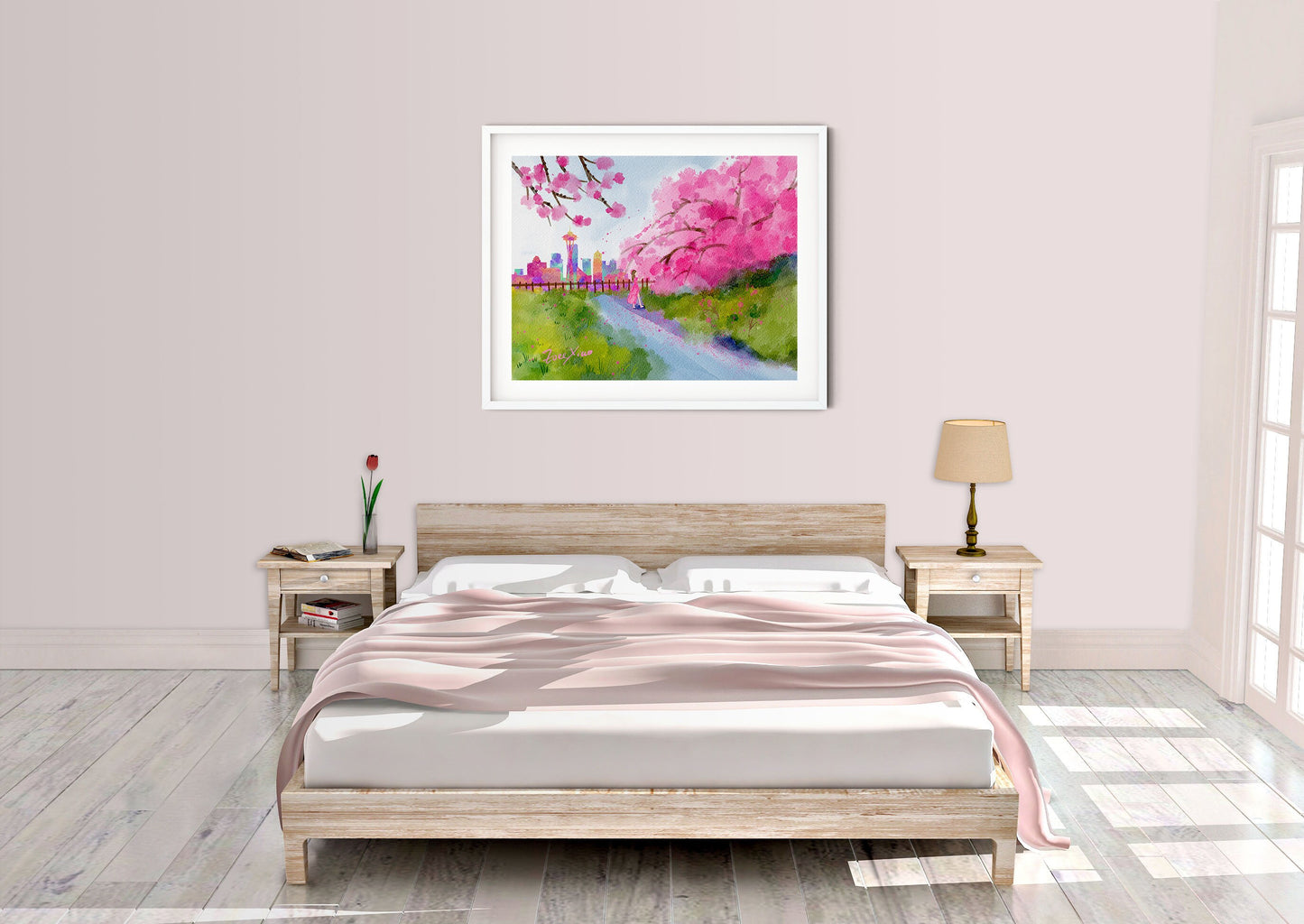 Seattle art print, Kerry park cherry blossom