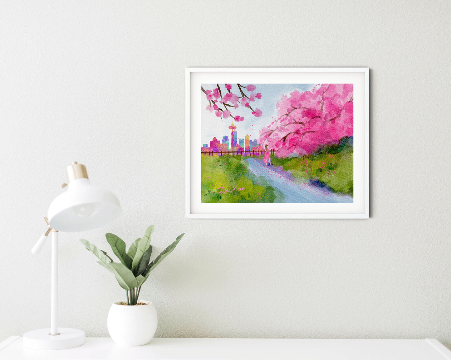 Seattle art print, Kerry park cherry blossom