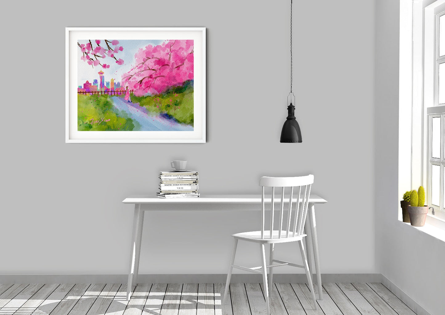 Seattle art print, Kerry park cherry blossom