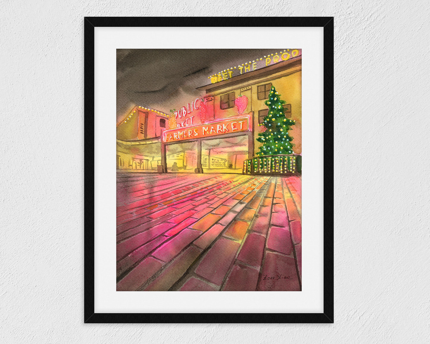 Seattle art print Pike Place Market Christmas