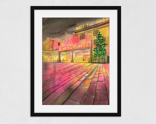Seattle art print Pike Place Market Christmas