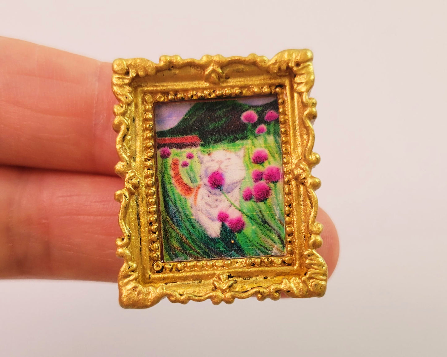 Miniature art pin, cute cat art