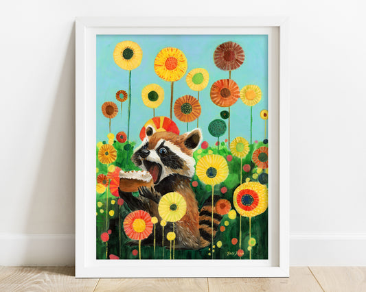 Raccoon Art Print "Picnic Time"