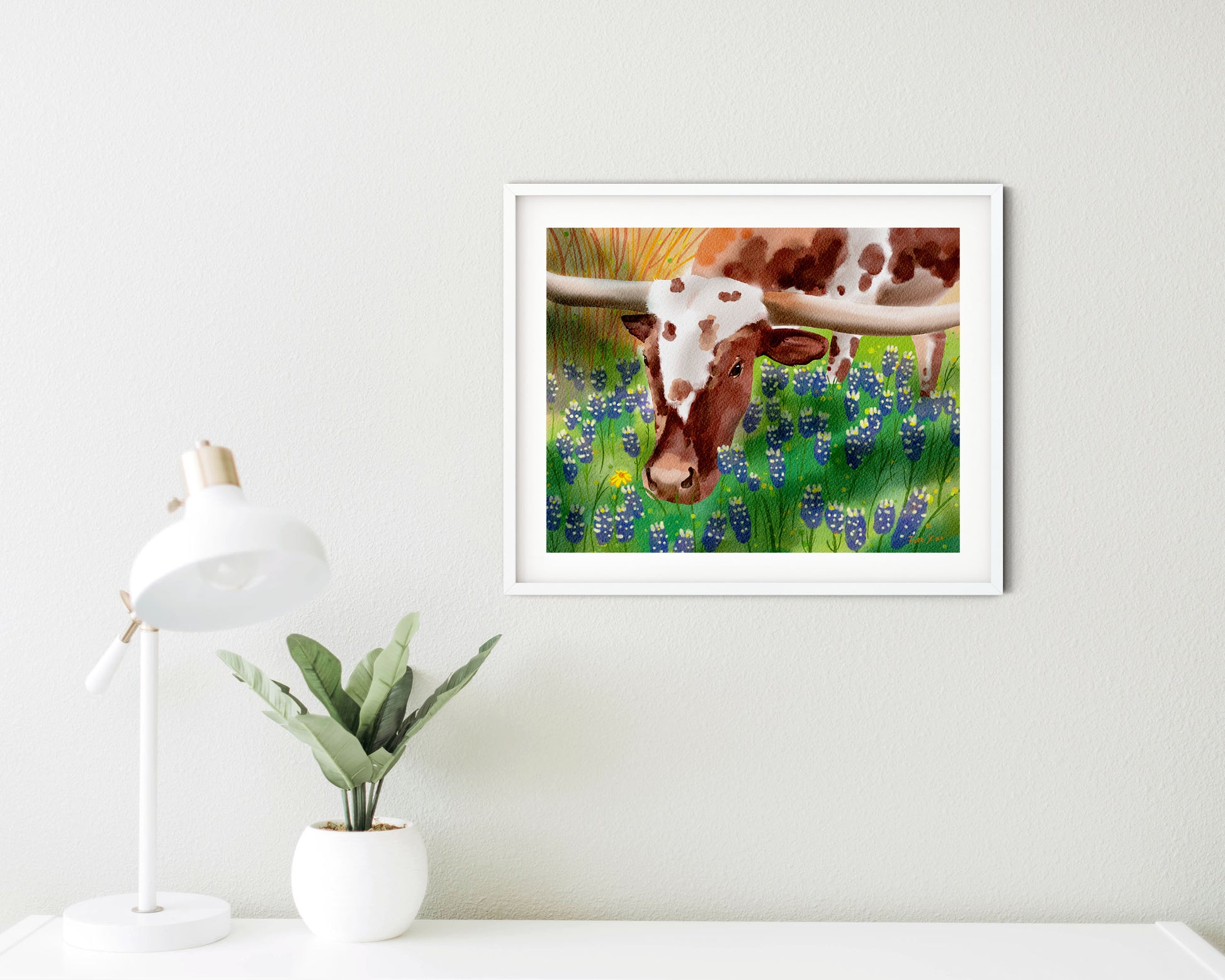 Texas longhorn cow art print