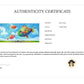 Authenticity certificate for an artwork featuring a colorful fish and cloud design.