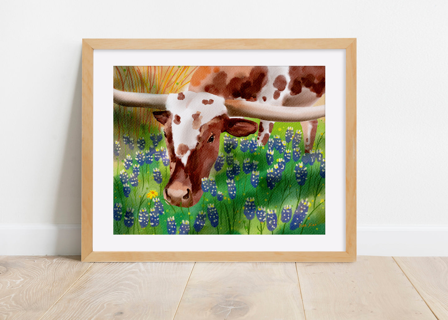 Texas longhorn cow art print