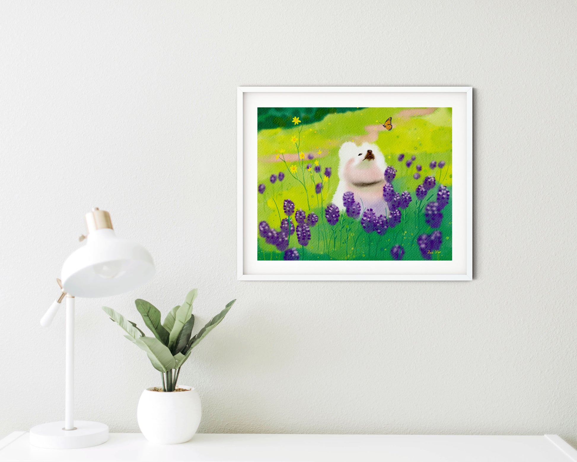 dog art and bluebonnet print