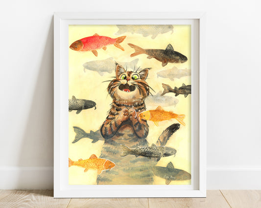 Cute Cat Art Print "A Cat's Dream"