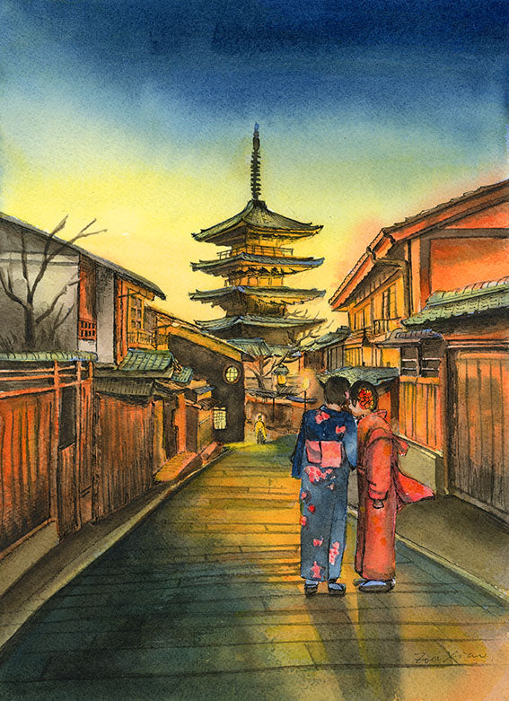 Original Watercolor Painting "Kyoto Sunset"