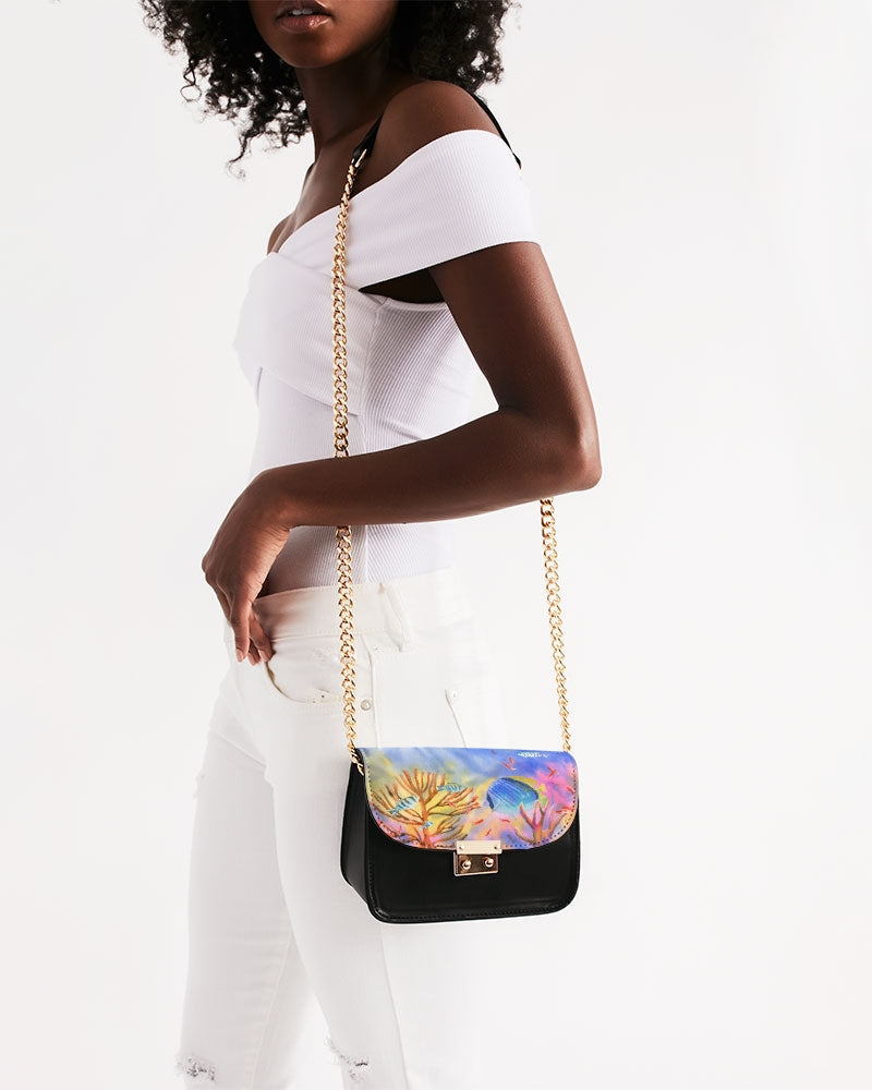 Leather Satchel Bag with Tropical Fish Art