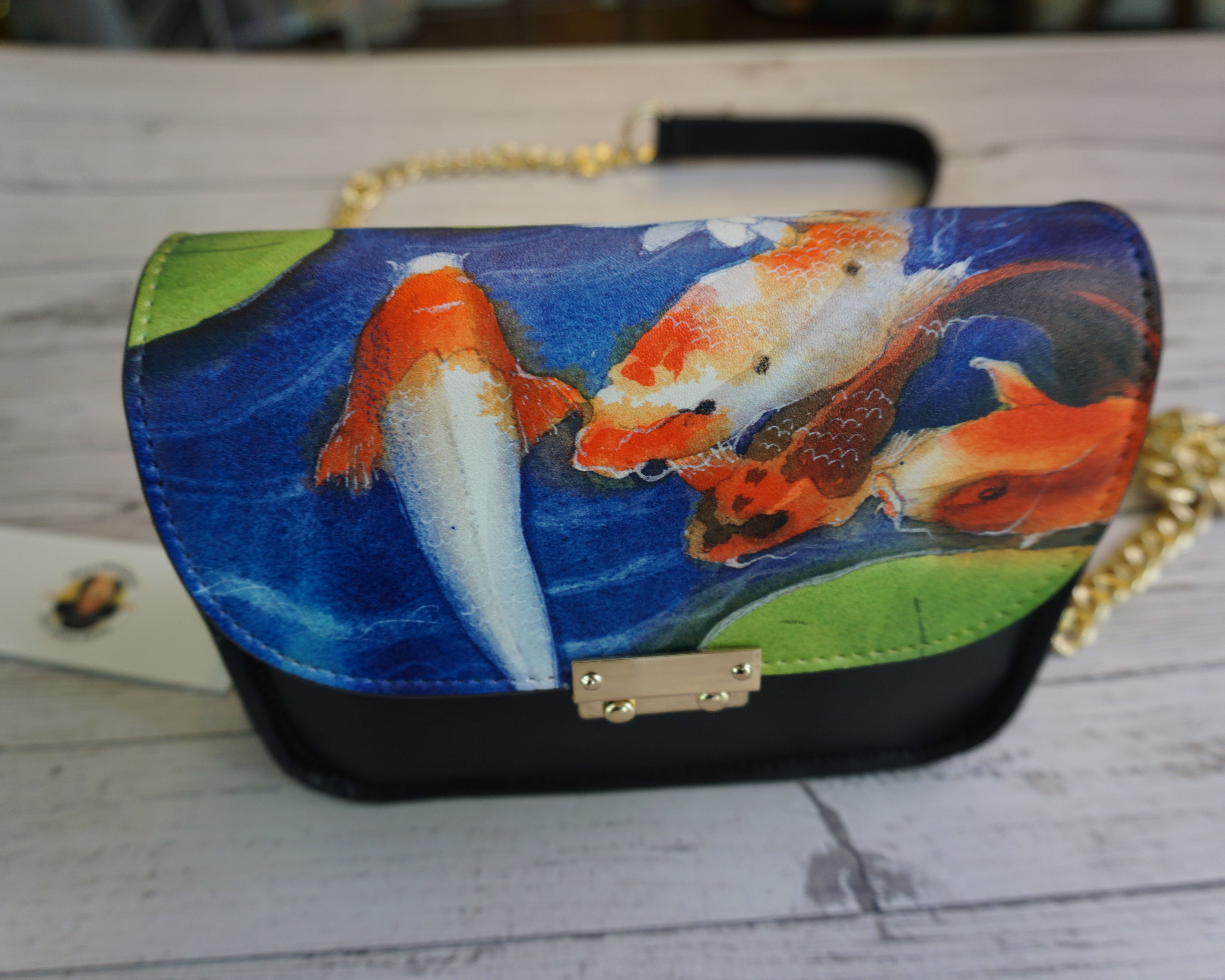 Japan KOI Fish Hand Painted Extra Lg. Tote Bag with hand painted Wooden  handles | eBay