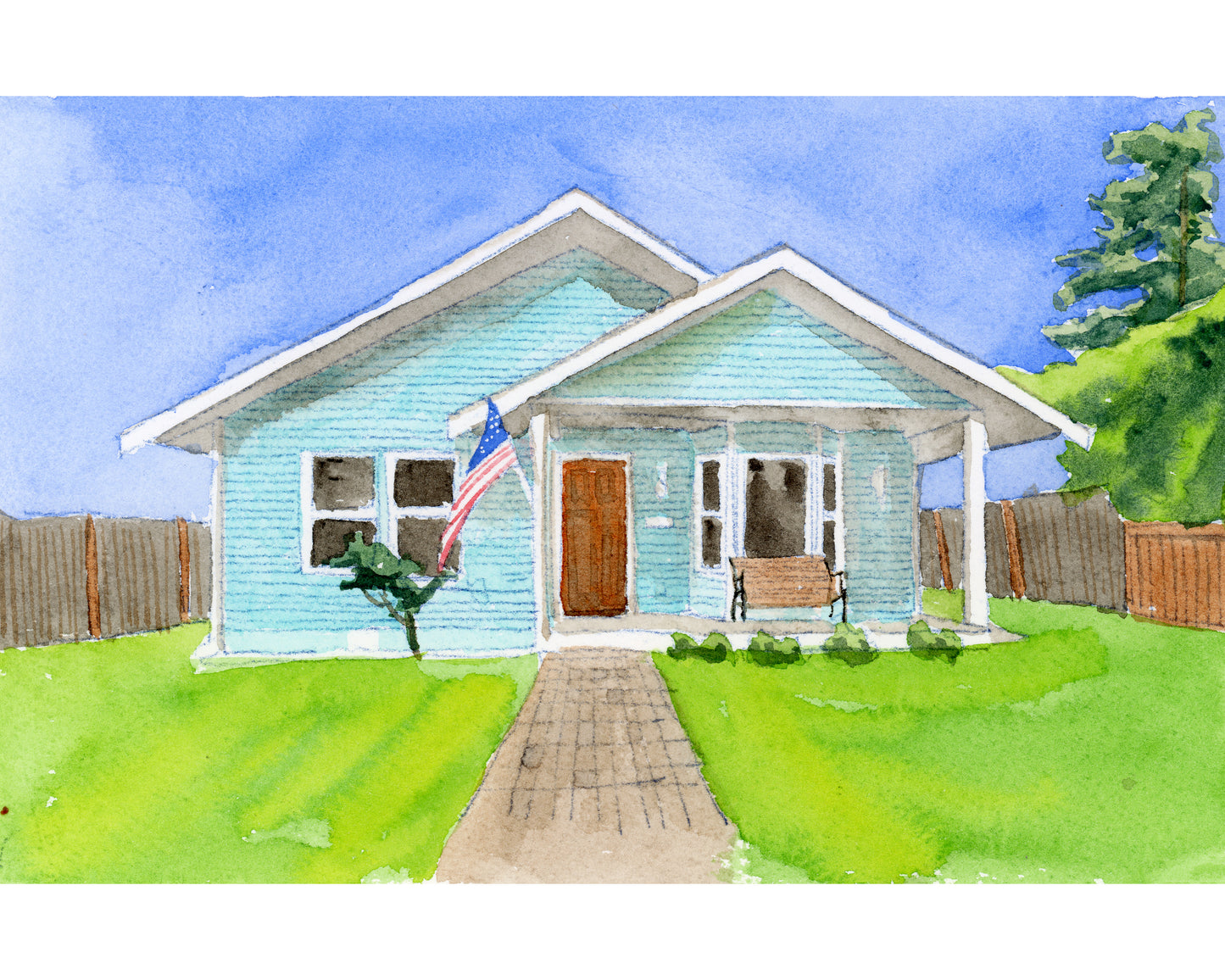 custom house portrait watercolor hand painted