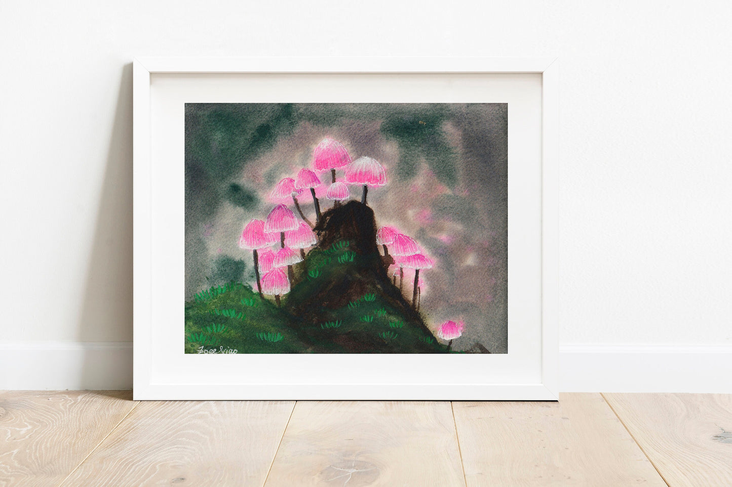 pink mushroom art print