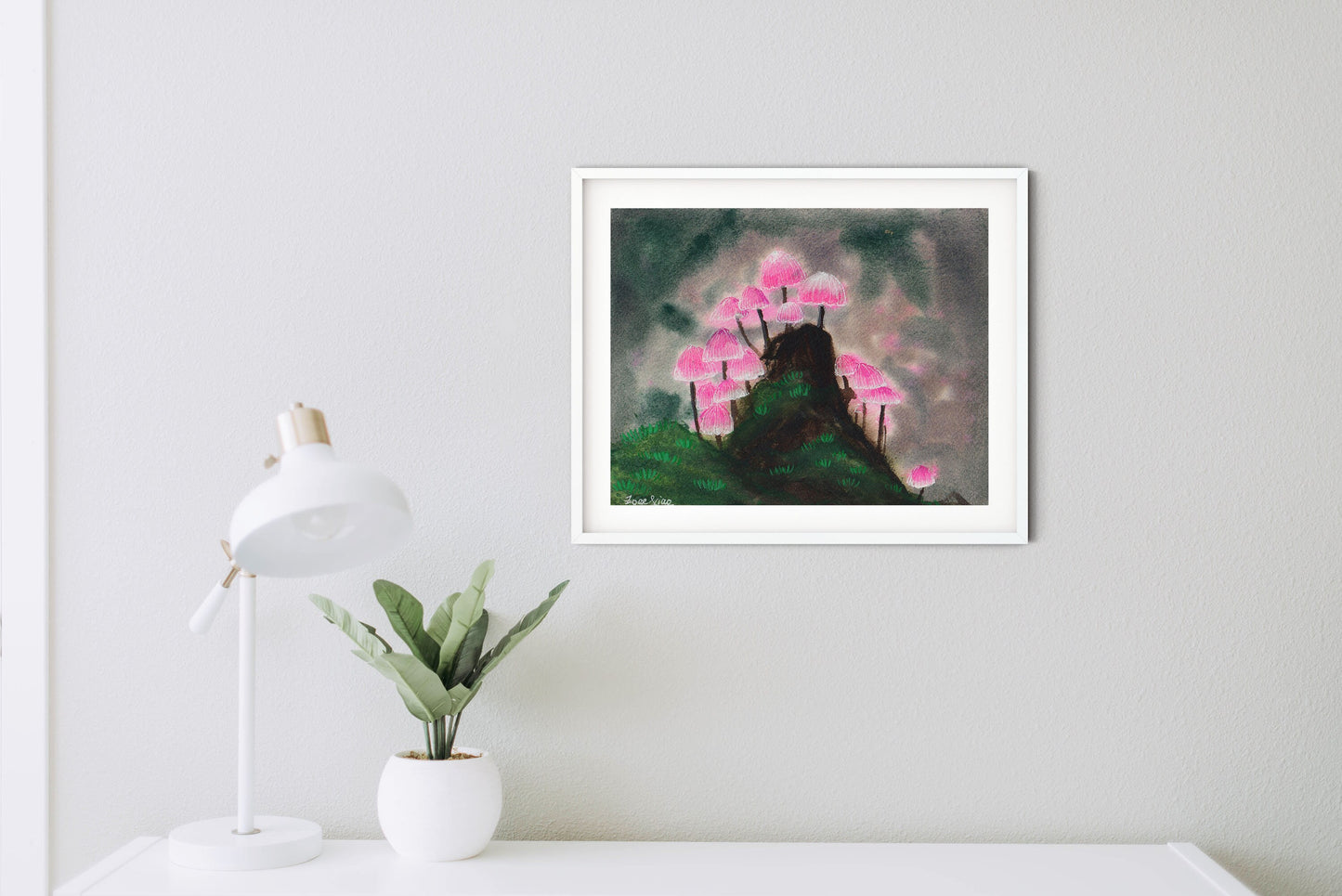 pink mushroom art print