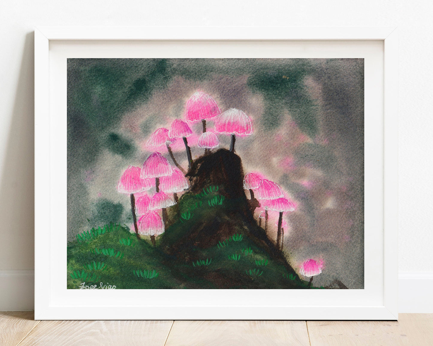 pink mushroom art print