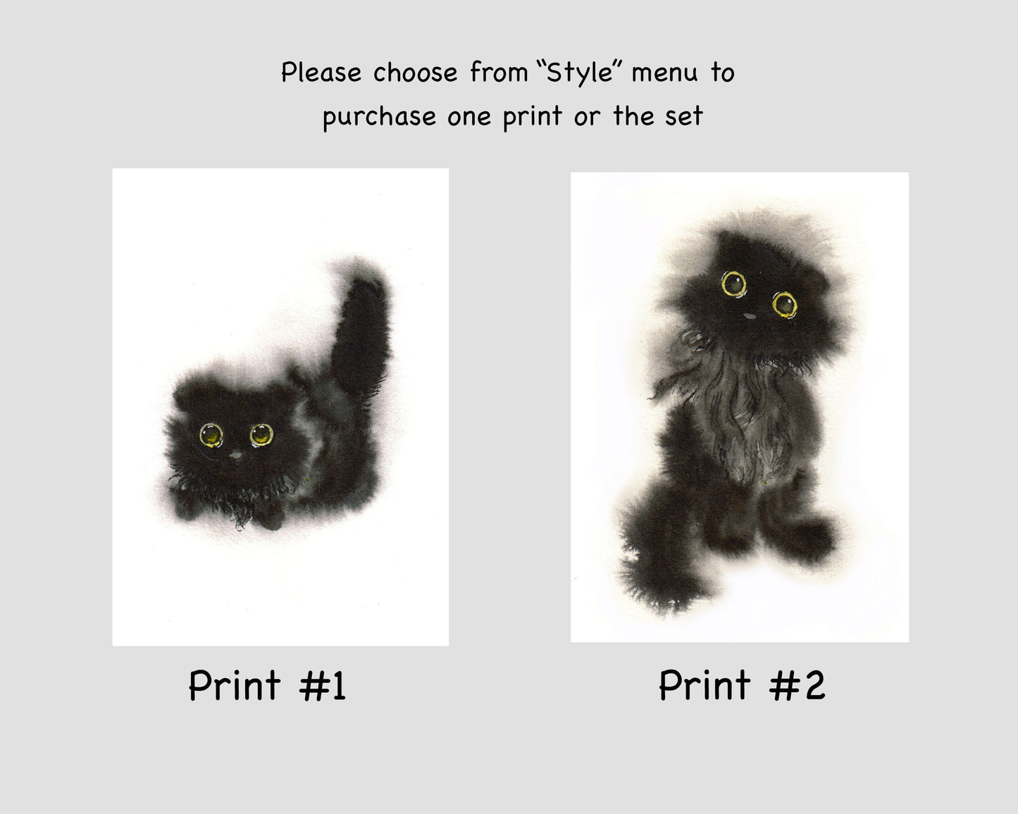 Black Cat Art Print Set of 2