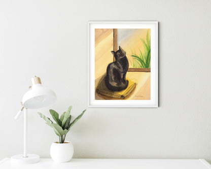 Black Cat Art Print "Oh! Sunshine"