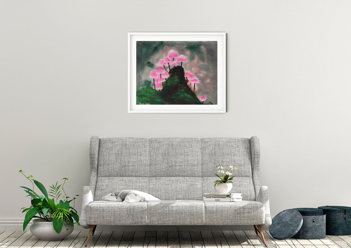 pink mushroom art print