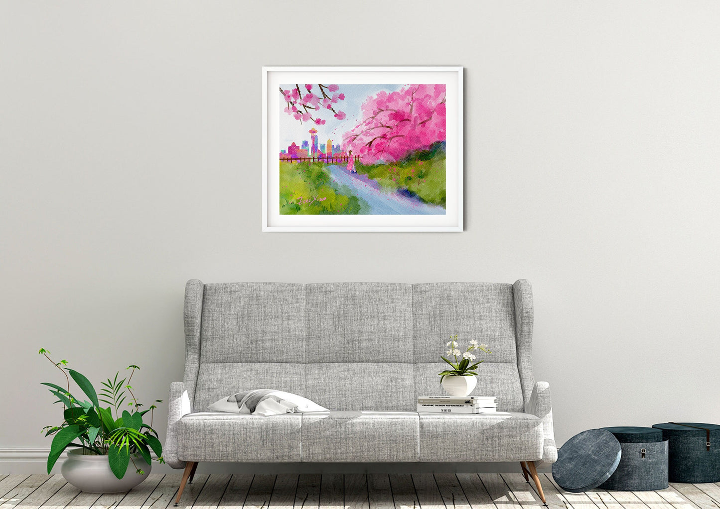 Seattle art print, Kerry park cherry blossom