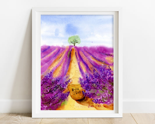 nature art print lavender field